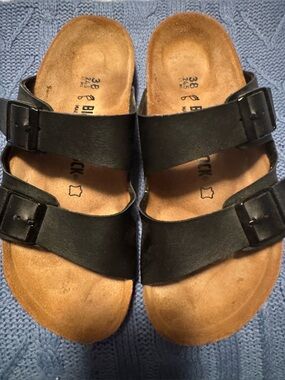 Birkenstock Black Double Buckle Arizona Slides